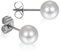 JewelryWe Schmuck Damen Ohrstecker, Elegant Edelstahl Imitation Perlen Kugel Ohrringe Gestüt Stecker Silber Weiß 7mm für Frauen Mädchen