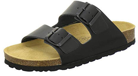 AFS-Schuhe 2100, Bequeme Damen Pantoletten echt Leder, praktische Arbeitsschuhe, Hausschuhe, Handmade in Germany (43 EU, schwarz)