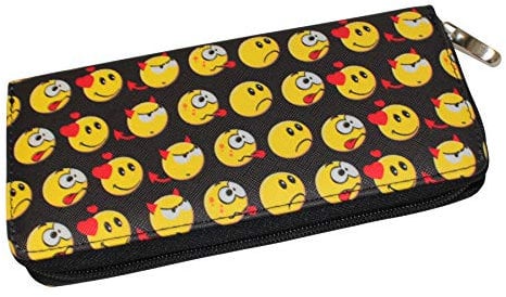 Emoji Geldbörse Reißverschlussbörse Geldbeutel Portemonnaie in Schwarz mit lustigen Smileys