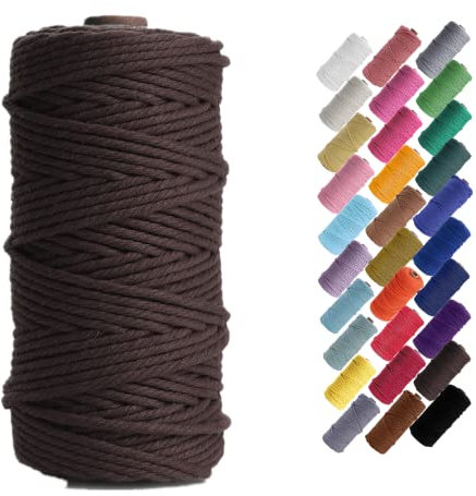 Binwat Macrame Cord Thick Natual Cotton Cord Yarn Macrame Rope Cord Cotton Rope for Wall Hangings, Plant Hangers, DIY Crafts, Home Decorations, Gift Wrapping 3mm x 100m (Dark Coffee)