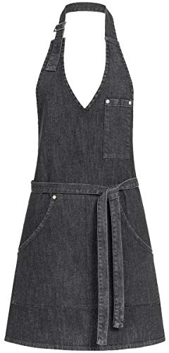GREIFF Gastro Moda Service Damen Latzschürze 70x65 Schwarz Black Denim Jeans Modell 44116