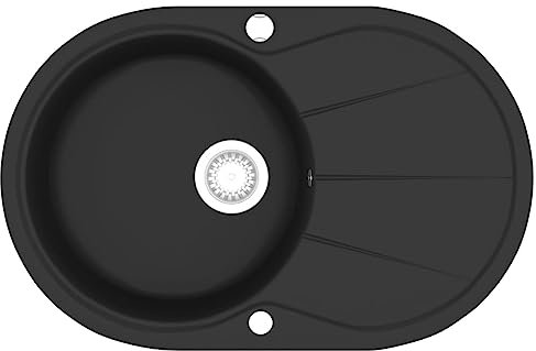 vidaXL 142958 Fregadero de Granito Ovalado Negro para Cocina