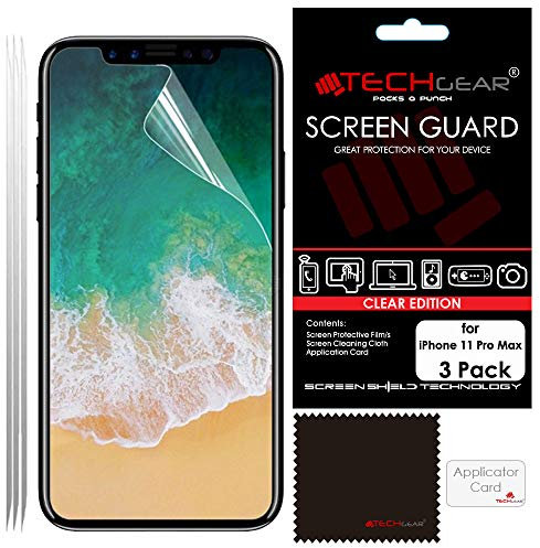 TECHGEAR [Pack of 3] Screen Protectors for iPhone 11 Pro Max - CLEAR LCD Screen Protector Guard Covers with Cleaning Cloth & Application Card Compatible with Apple iPhone 11 Pro (Max)