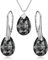 Panda-Jewellery Ohrringe Silber 925 Hängend - Kette Damen mit Anhänger - Schmuck Set für Sie - mit Kristallen - Ohrringe Hängend und Halskette Damen Silber 925 in Form eines Tropfes (Silver Night)