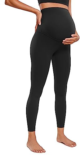 CRZ YOGA Damen Butterluxe Umstandsleggings - 64cm Skinny Umstandshose High Waist Schwangerschaft Yoga Leggins Schwarz 40