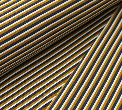 Jersey Stoff mit schmalen Streifen Senf/Grau/Weiß als Meterware zum Nähen, 50 cm