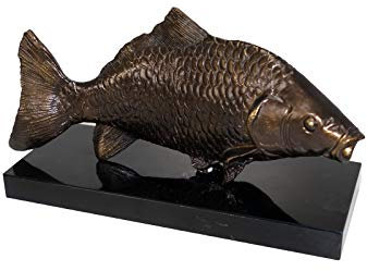 Henecka 🎣 Angelsport-Pokal, Metall-Guss-Figur -Karpfen-, Sportfischer, Angler Trophäe, Fisch Skulptur Bronze, Marmorsockel, mit Wunschgravur