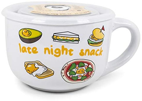 Silver Buffalo Gudetama Late Night Snack 24 Ounce Ceramic Bowl with Lid