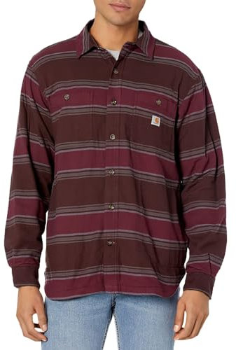 Carhartt Herren Rugged Flex Relaxed Fit Midweight Flannel Fleece-Lined Work Utility Button Down Shirt, Dunkelbraun Gestreift, M EU