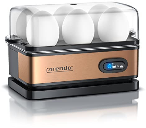 Arendo – Cuiseur à œufs avec fonction maintien au chaud - 1 à 6 œufs - Dur, mollet ou à la coque - Indicateur lumineux - Verre doseur avec perce-œufs - 400 W - Base anti-dérapante, Couleur noir cuivre