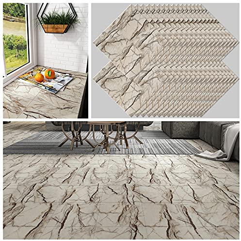 CHICHOME 32 Pcs Peel and Stick Floor Tile 12x12 Inch Marble Floor Tile Gray Brown Flooring Tiles Self Adhesive Waterproof Thickened Wearproof Vinyl Floor Tiles for Bathroom Kitchen Bedroom Living Room