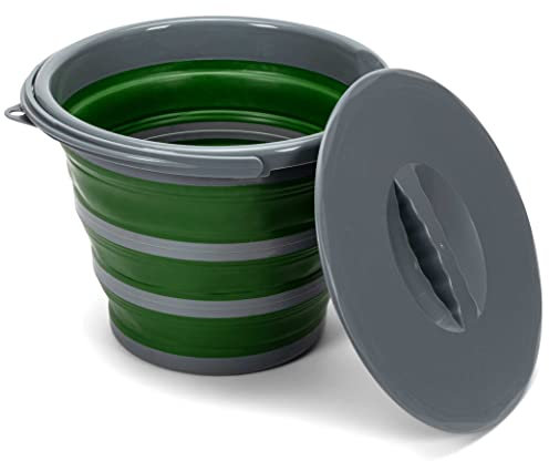 Cubo Plegable con Tapa y Asa | Barreño Fregona 10 litros de plastico y Silicona para Camping, Pesca, Limpieza, etc.
