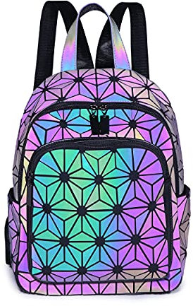 RANSUU Geometrische Taschen Reflektierend Rucksack Damen, Handtasche Holographic Holo Schultertasche Geldbörse Geometrischer Leuchtende Taschen Set Handytasche NO.B