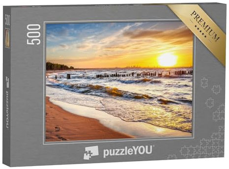 puzzleYOU: Puzzle 500 Teile „Sonnenuntergang am Strand an der Ostsee in Polen“ – aus der Puzzle-Kollektion Natur, Ostsee