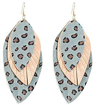 Boho Leder Ohrringe für Damen Mädchen Vintage Leoparden Druck Lang Groß Sommer Statement Tropfen Haken