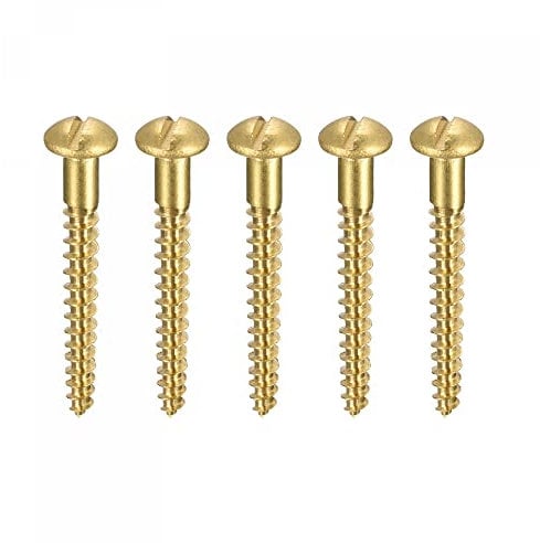 sourcing map Wood Screws M3.5 x 30mm Slotted Round Head Brass Self-Tapping Screw 50 Pcs