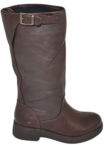 Malu Shoes Stivali donna alto in pelle marrone morbido con zip dritto biker alta con suola antiscivolo moda al ginocchio comodo (37 EU)