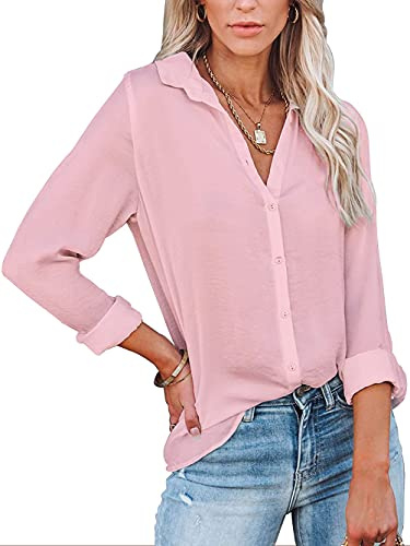 Famulily Longbluse Damen Weiß BüGelfrei Hemd Bluse Polyester Damen Italienische Blusen Rosa XL