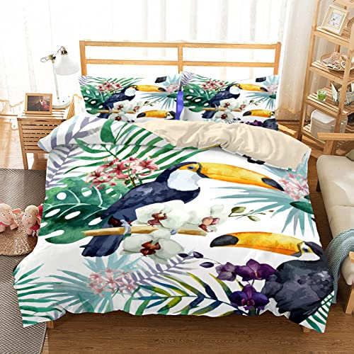 Bettwäsche 155x220 Tukan Bettwäsche Set, Schließung Weich Atmungsaktive Mikrofaser Bettbezüge, 1 Bettbezug mit Reißverschluss + 2 Kissenbezug 80x80 cm