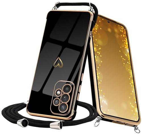 Keteen Collier Cordon Coque pour Samsung Galaxy A53 5G Motif Coeur d'amour Mignon Galaxy A53 5G Lanière avec Cordon Réglable Lanyard Silicone Anti-Chute Housse Etui pour Samsung Galaxy A53 5G, Noir