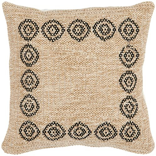 Nazar Naturteppich, Boheme, Teppich in Jute-Optik, Teppich für Wohnzimmer, Schlafzimmer, Flur, Außenbereich, Naturfarbe (8868 Schwarz, 50 x 50 cm Kissen)