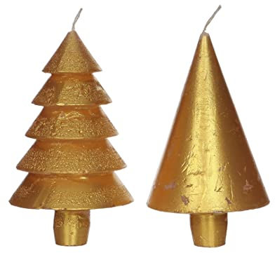 NaDeco Tannenbaum-Kerze, Packung mit 2 Stück, Höhe ca. 12cm, Durchmesser ca. 7cm, viele Farben erhältlich | Tannenbaumkerze | Weihnachtskerze | Christbaumkerze | Dekokerze, Farbe:Gold