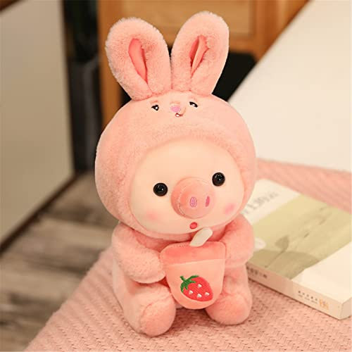 GLITZFAS Schwein Plüschtier Kuscheltier, Boba Stofftier Schwein mit Bubble Tea Cup Plüsch Spielzeug Plüschpuppen Weich Kissen Geschenk Kinderspielzeug (Hase,30 cm)