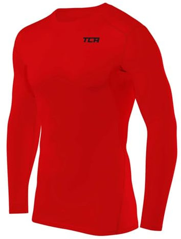 TCA Men's HyperFusion Compression Base Layer Top Long Sleeve Under Shirt - Crew Neck - High Risk Red, M