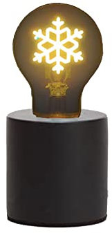 meineWunschleuchte Tischlampe Beton Schwarz Ø 9cm mit Deko Glühbirne Schneeflocke