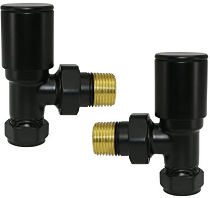 NRG Manual Valves Angled Round Head Black Towel Rail Designer Radiator Valves One Pair