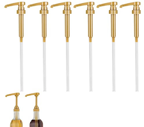 Lot de 6 Pompe à Sirop à Café, Convient à la Plupart des Bouteilles de Sirop de 750 Ml, Coffee Syrup Pump Distributeur Sirop Pompe pour Café Maison Bouteille de Sirop à Café, Ne Coule Pas (Doré
