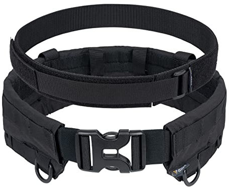 IDOGEAR Taktischer Gürtel Kampfgürtel Militär Molle Rigger Kampfgürtel mit Verstellbarem Innen- und Außengurtset(Black,Medium)