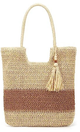 EVEOUT Stroh Schultertaschen Strandtasche für Damen Große Sommer gewebte Handtasche Henkeltaschen Shopper Böhmen für Urlaub