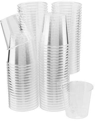 NAMYEUT 100 Stück 30ml Schnapsgläser Plastik, Mini Shotgläser Plastik Trinkbecher Schnapsbecher Kunststoff, klar Plastikbecher Klein für Party Bar Cocktailparty Dessert