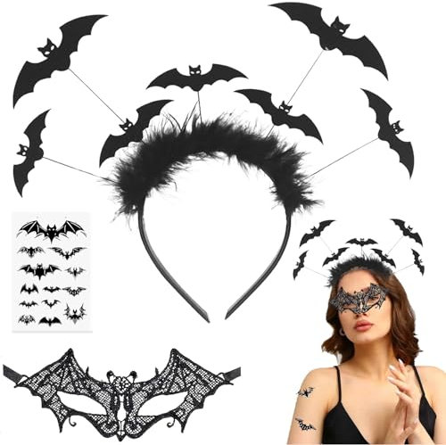 JOKILY Halloween Haarreif Kopfschmuck, 3 PCS Haarreifen Halloween Haarreifen Haarreif, Halloween Haarschmuck Accessoires Fledermaus, Sexy Lace Maskerade Maske für Halloween Karneval Cosplay Party
