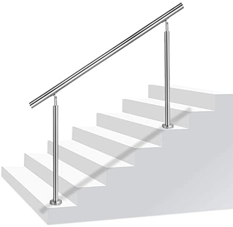 LZQ Handlauf Edelstahl Aussen Geländer für Treppen Brüstung Balkon mit/ohne Querstreben (200cm, ohne Querstreben)