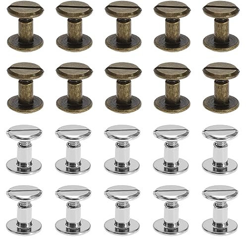 VGOL 40 paires Chicago Vis Rondes à Tête Plate Vis Rivets pour Bricolage Cuir Artisanat Boucles de Ceinture Reliure Portefeuille Sac à Main Bracelet (20 paires Argent et 20 paires Bronze)