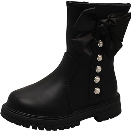 Scarpe invernali da ragazza, stivali invernali per bambini, con fiocco da principessa, alla moda, stivaletti da ragazza, Nero , 35 EU
