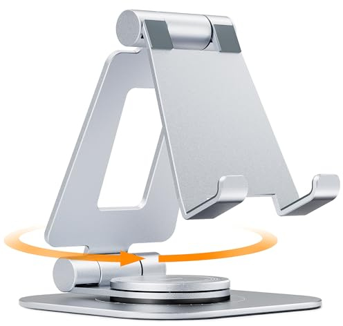 Nulaxy Rotatable Cell Phone Stand, Fully Adjustable Foldable Desktop Phone Holder Cradle Dock, Compatible with All 4-8'' Phones, Desk Accessories, Silver