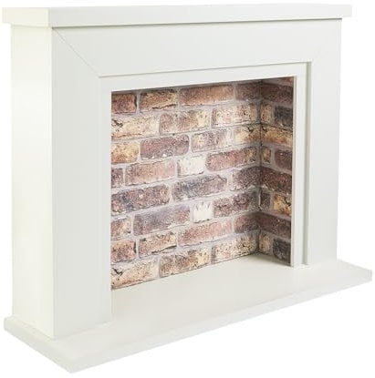 Endeavour Fires Farlington 48’’ Off White Fireplace Surround with a 3D Brick Effect Back (White Top/Rustic Brick)