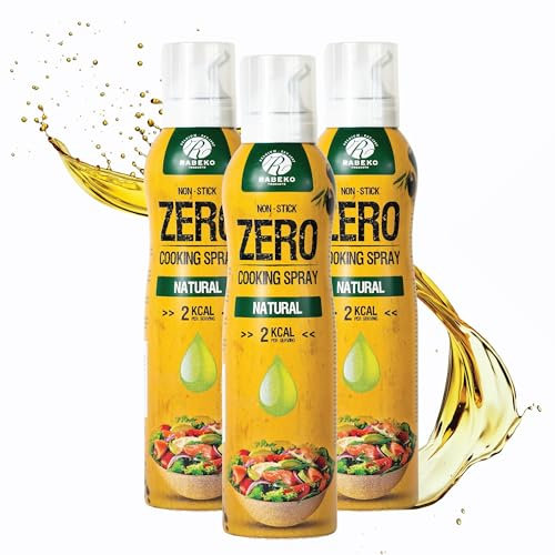 Rabeko Zero Spray de cuisson faible en calories | Naturel | 800 portions, 2 kcal par pulvérisation | Spray pour rôtir, griller et cuire | Sans additifs, sans sucre | Sans gluten et sans lactose 3 x
