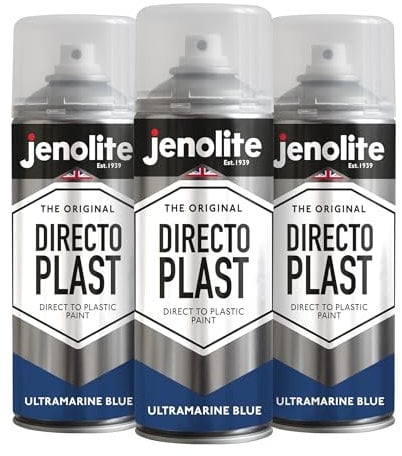 JENOLITE Directoplast Gloss Spray Paint | ULTRAMARINE BLUE |3x400ml | Paint for Plastic Surfaces | For All Types Of Plastic | No Primer Required Multi Surface Paint | Spray Paint for Plastic | RAL5002