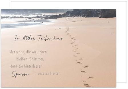 Edition Seidel Premium Trauerkarte mit Umschlag. Beileidskarte Trauer Karte mit Spruch In Stiller Teilnahme Mitgefühl Strand Fußspuren (T1164 SW024)