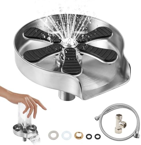 Gemsaya Glass Rinser for Kitchen Sink, Stainless Steel Automatic Cup Cleaner, Sink High Pressure Cup Washer, Coffee Glass Rinser Celaning Tool for Home Bar Cafe Restaurant