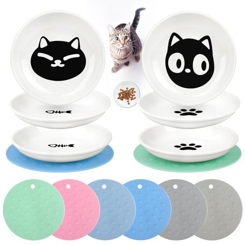 ELIAUK Futternapf Katze 6 Stück Keramik-Katzenfutterschalen Katzenfutternäpfe, Kätzchen-Futternäpfe für kleine Haustiere mit Rutschfester Matte fressnapf Katze, spülmaschinenfest