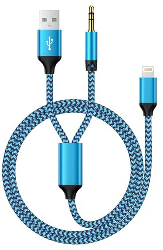 Aux Kabel iPhone Auto, 2 in 1 Lightning auf 3,5mm Klinke Kabel und Laden Ladekabel, Audio Ladekabel für iPhone 14 Pro/14 Plus/14/13/12/11/SE/XS/XR/X/8, iPhone Aux Kabel für Auto/Kopfhörer/Lautsprecher