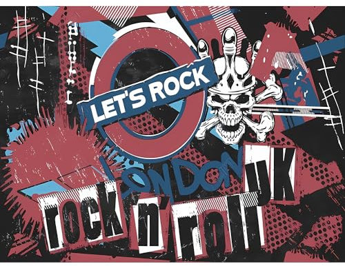 Awexzecor Rock music background Skull Self-adhesive wallpaper murals, custom size large 3D peel and stick murals for Japanese restaurants, cafes and living rooms