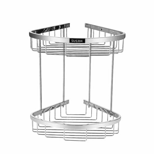 Großer Draht-Duschkorb – Doppeleckkorb mit 2 Etagen und massivem Messingregal für Badezimmer-Organisation, Organizer, verchromt