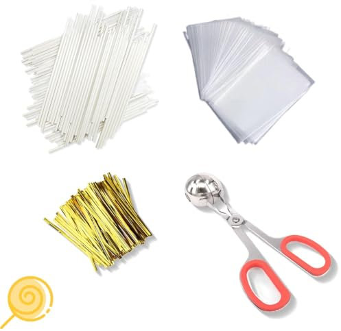 PYEUIFT 301 piezas de cake pops y envoltorios, que incluyen 100 palitos de papel para paletas y bolsas para cake pops con lazos dorados, 1 cuchara para cake pops para hacer dulces, paletas heladas