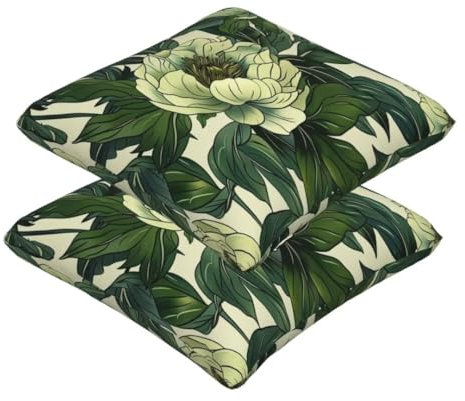 Outdoor Kissen Grün Kissenbezug 80 x 80 ,Wasserdicht Kissenhüllen 2er Set Kissenbezüge Blume Muster Deko Kissen,Sofakissen Leinen Zierkissen Bezug Lounge Kissen für Outdoor Garten Balkon Terrasse J50